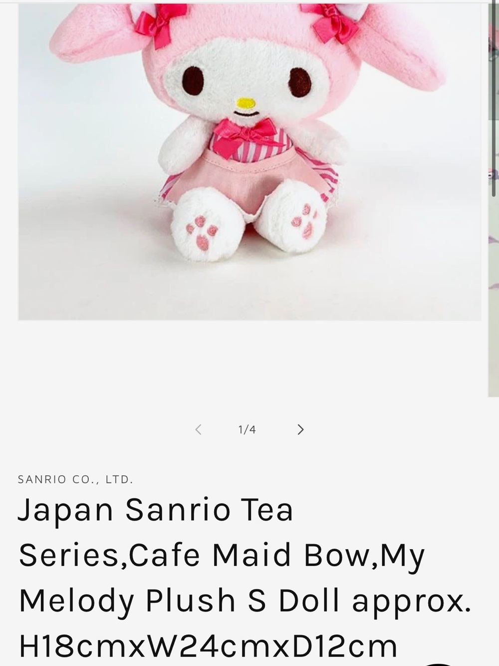 Sanrio My Melody Pink and White Plush with Striped Dress Tag